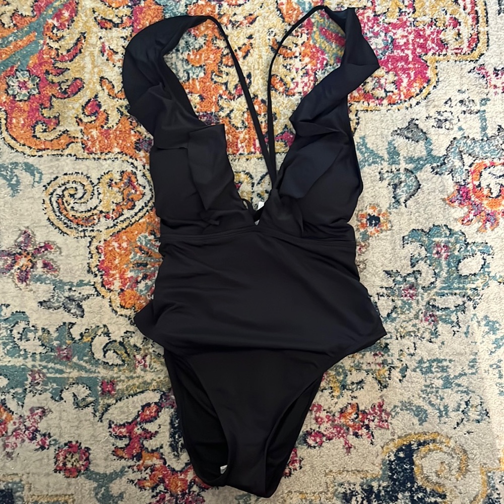 Black Ruffle One Piece Swimsuit